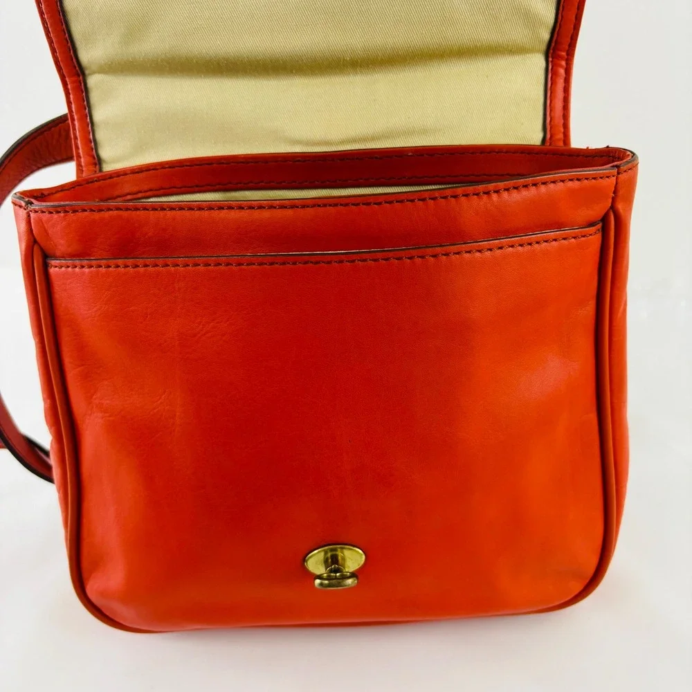 Fossil‎ Women's Memoir Small Flap Crossbody Bright Orange Leather Bag